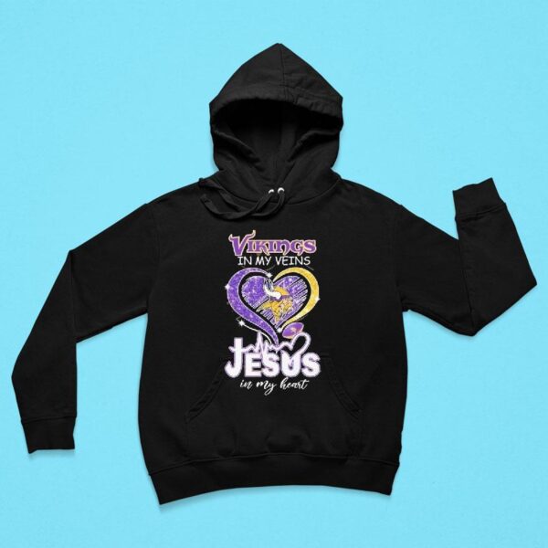 Minnesota Vikings In My Veins Jesus In My Heart Diamond Hoodie