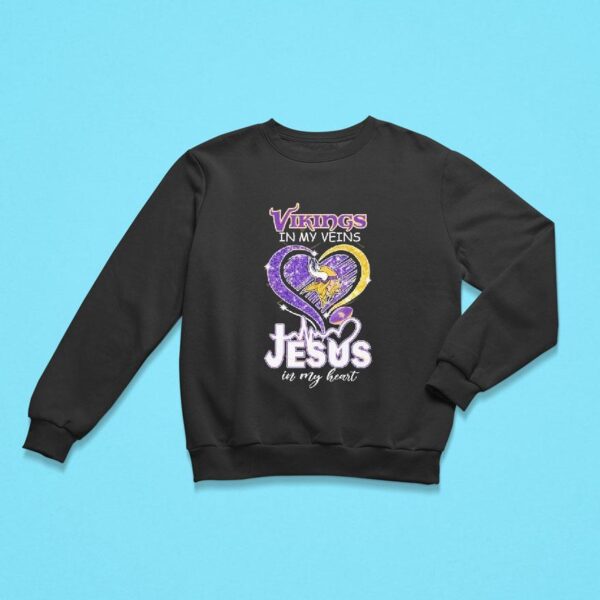 Minnesota Vikings In My Veins Jesus In My Heart Diamond Sweatshirt