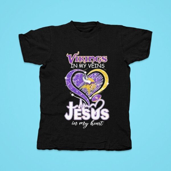 Minnesota Vikings In My Veins Jesus In My Heart Diamond Tshirt