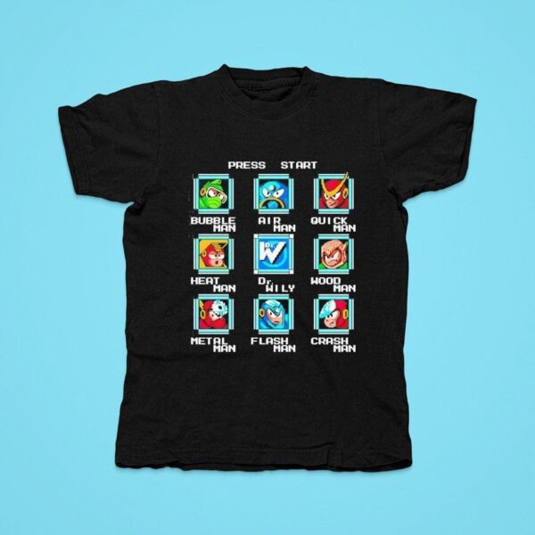 Press Start Mega Man Nes Video Game Tshirt