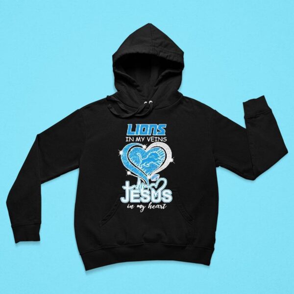 Detroit Lions In My Veins Jesus In My Heart Diamond Logo Hoodie