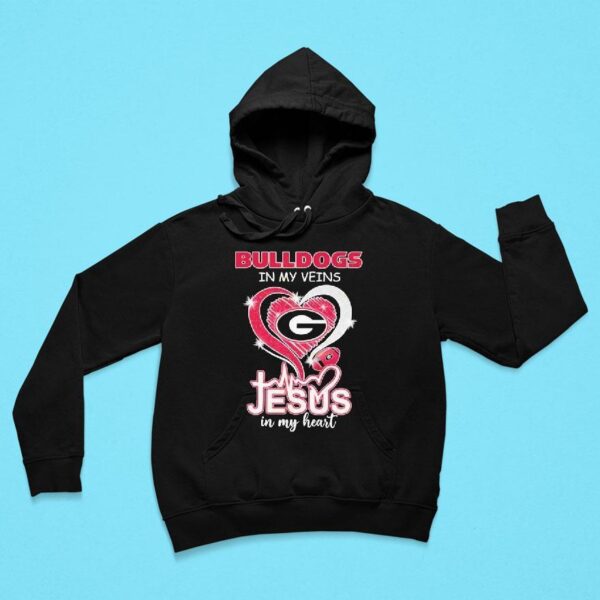 Georgia Bulldogs In My Veins Jesus In My Heart Diamond Hoodie