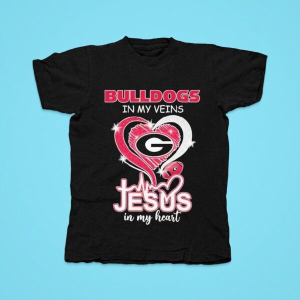 Georgia Bulldogs In My Veins Jesus In My Heart Diamond Tshirt